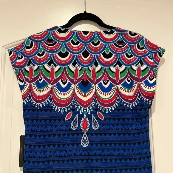 NWT Laundry Shelli Segal V-Neck Blue Red Pink Purple Shift Sleeveless Dress XS - Picture 8 of 10